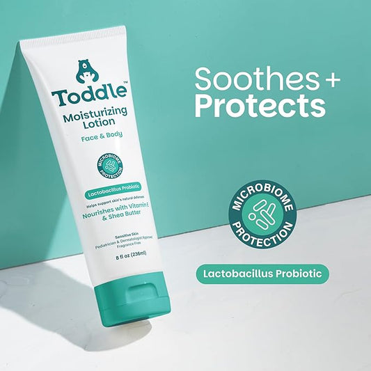Probiotic Moisturizing Lotion for Face & Body, Eczema & Dry Skin Relief, Fragrance-Free with Vitamin E, Shea Butter for Sensitive Baby & Kids Skin, Pediatrician-Approved, Travel Size 1.7oz