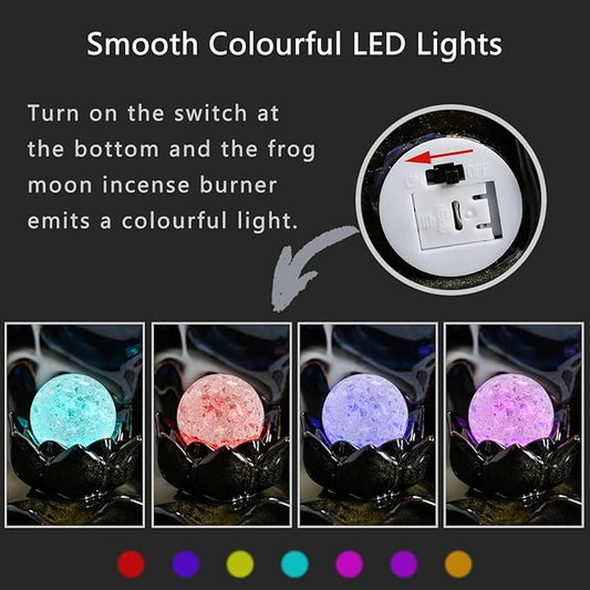 ChangWanna Moon Incense Holder Burner - Frog Ceramic Cone Backflow Incense Burner Smoke Fountain, Back Flowing Incense Diffuser with 45 Sticks & 10 Cones, Frog Ornament for Aromatherapy/Yoga Decor