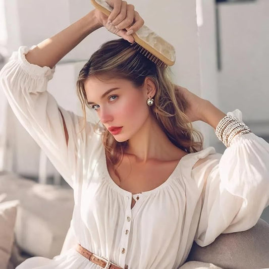 Personalized Rhinestone Hair Brush with Name - Custom Bling Hairbrush for Women & Girls, Handmade Marble Bamboo Wood Brush for Scalp Massage, Detangling, Gifts(Yellow Marble)