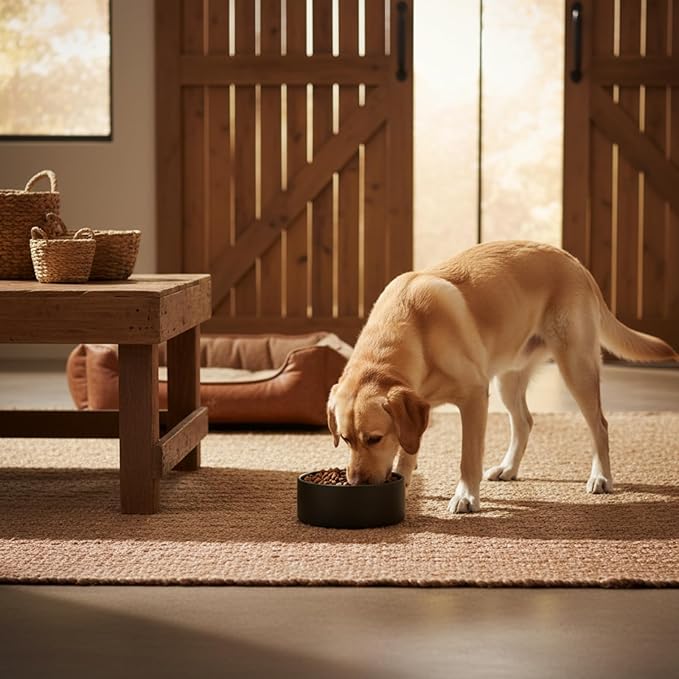 Ceramic Dog and Cat Bowl Modern Cute Weighted Food and Water Bowl Matte Glaze Pet Bowl for Replacement (Black, 60.8 OZ)