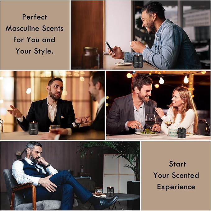 Teakwood & Mahogany Candle | Masculine Candles for Men, Gifts for Men - Soy Candle for Home Scented - Scented Candles for Home, Aromatherapy Gifts Long Lasting Burn Time - 7oz Black Jar