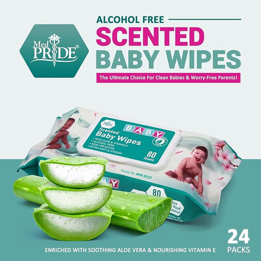 MED PRIDE Scented Baby Wipes Bulk Pack of 960, Alcohol-Free with Soothing Aloe Vera and Vitamin E, Extra Soft and Strong, Paraben-Free