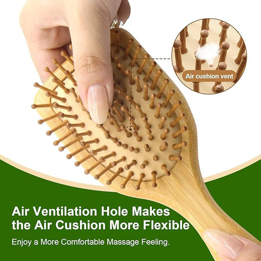 LIYI Bamboo Hair Brush for Hair Growth with Natural Bamboo Bristles, Detangler Wooden Brush for Massaging Scalp, Wooden Hairbrush with Ergonomic handle All Hair Types, Women, Men, and Kids