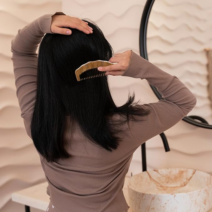 Wooden Comb, Natural Sandalwood Wide Tooth Combs Handmade Anti-Static Wood Comb Wood Massage Comb Prevents Static Styling Detangling Tool for Women Girls Straight Curly Thick Wavy Hair