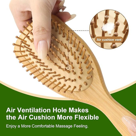 LIYI Bamboo Hair Brush for Hair Growth - Natural Bamboo Bristles Detangling Wooden HairBrush Paddle Brush, Massage Scalp, Hair Brush for Women Men & Kids, All Hair Types, Ergonomic Handle