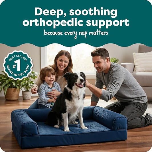 FurHaven Classic Sofa Orthopedic Dog Bed for Large Dogs with Orthopedic Egg Crate Memory Foam for Joint Support, Removable Washable Cover, Large, Quilted Sofa, Navy (Blue)