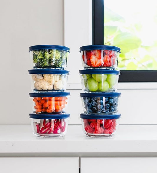 DURA LIVING 16-Piece Glass Food Storage Containers Set (8 Containers + 8 BPA-Free Lids) | 7-Ounce, Leakproof | Microwave, Freezer, Oven & Dishwasher Safe | Ideal for Meal Prep & Pantry Organization