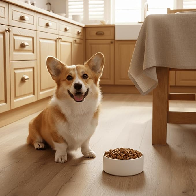 Ceramic Dog and Cat Bowl Modern Cute Weighted Food and Water Bowl Matte Glaze Pet Bowl for Replacement (White, 28.7 OZ)