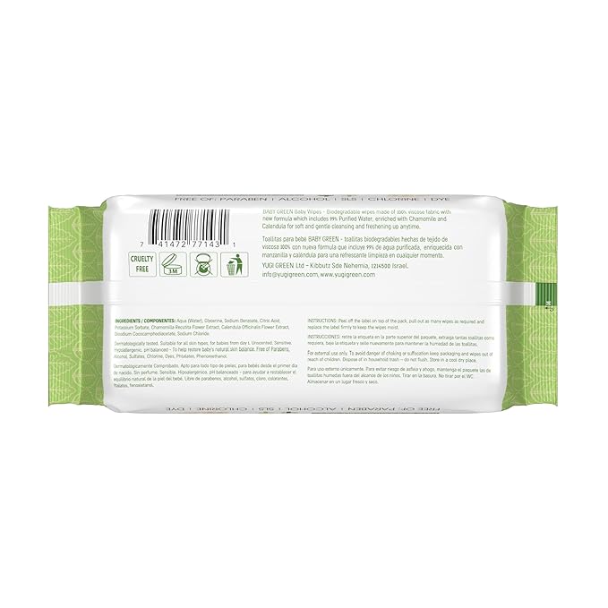 Yugi Green Baby Wipes β Unscented, Compostable, Biodegradable, Plant-Based, Fragrance-Free, for Sensitive Skin & Babies β 1 Pack of 72 (72Count)