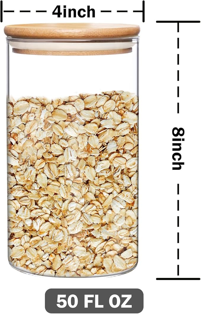 umieo 50oz (1400ml) Glass Jar with Lid Airtight Food Storage Container Bamboo Large Clear Canisters Hold Coffee Beans Candy Nuts Sugar