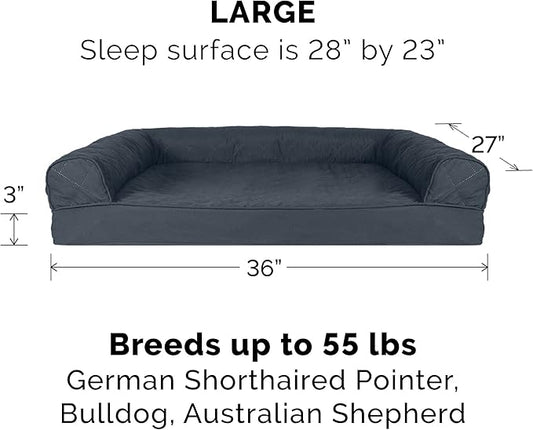 FurHaven Classic Sofa Orthopedic Dog Bed for Large Dogs, with Orthopedic Egg Crate Memory Foam for Joint Support, Removable Washable Cover, Large/Medium, Quilted Sofa, Iron Gray