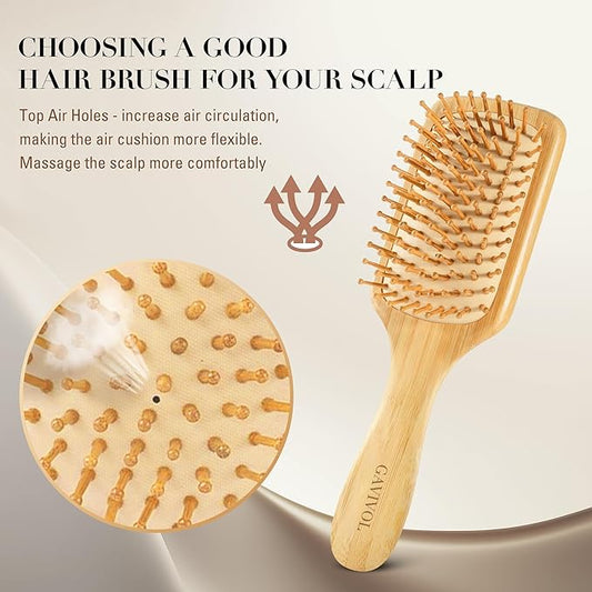 Bamboo Hair Brush for Hair Growth, Natural Bamboo Bristles Detangling Wooden Hair Brush for Scalp Massage, for Women, Men & Kids, All Hair Types, with Ergonomic Handle