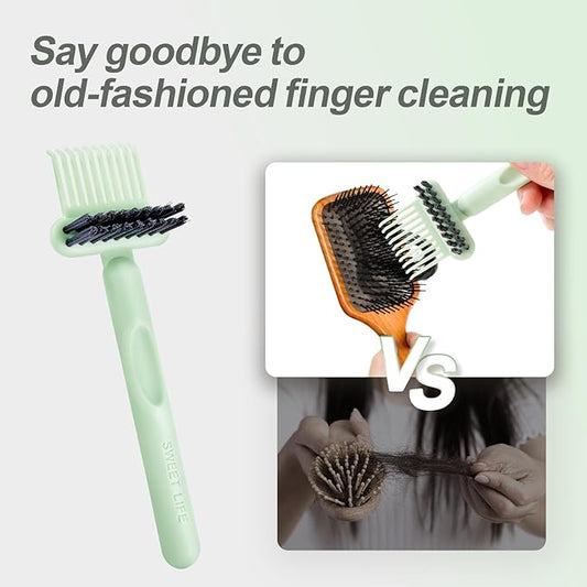 Hair Brush Comb Cleaning Tool Comb,2-in-1 Hair Brush Cleaner Tool, Portable Remover Rake for Removing Hair Dust, Home and Salon Use (Green)