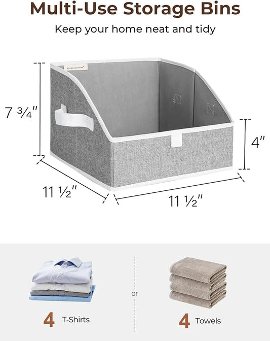 StorageWorks Closet Storage Bins, Trapezoid Organizer Box for Shelves, Fabric Clothes Bin, Foldable Organizing Baskets with Handles, Small, 3-Pack, Gray