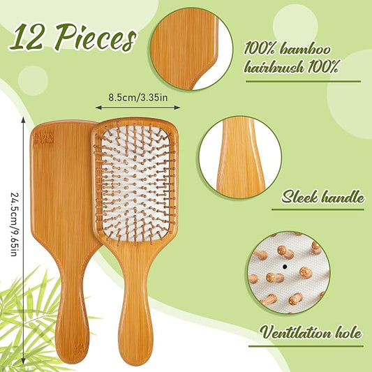 Tessco for you 12 Pcs Bamboo Hair Brushes for Women Bulk Wooden Paddle Brush Scalp Massage Bamboo Bristle Anti Static Engraving DIY Gift for Wedding Birthday Party(9.65'' X 3.35'',White)