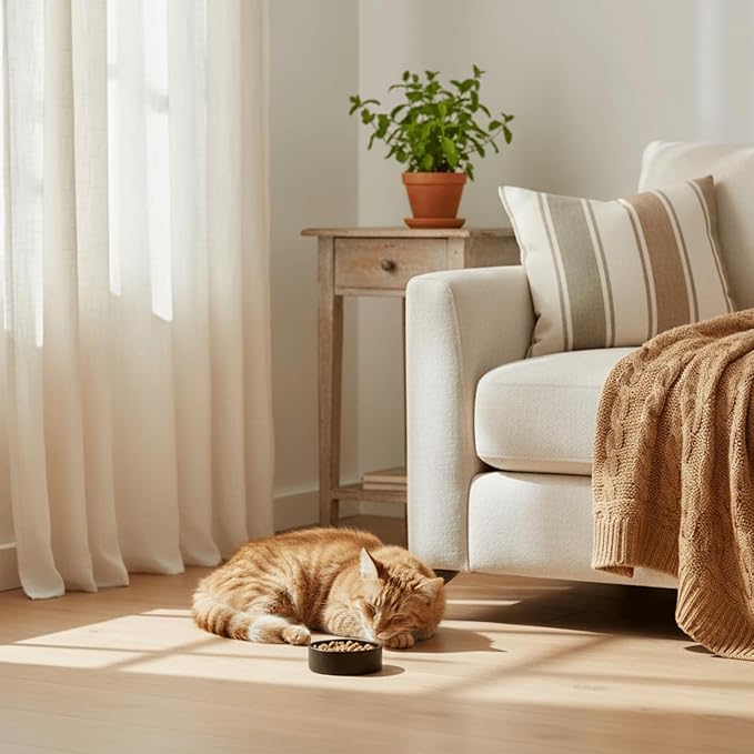 Ceramic Dog and Cat Bowl Modern Cute Weighted Food and Water Bowl Matte Glaze Pet Bowl for Replacement (Black, 13.5 OZ)