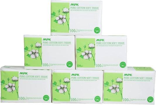 MPK-100% Cotton Baby Dry Wipes, Baby care,Unscented and Hypoallergenic, 120pcs/pack, 720pcs/6pack Odorless Disposable Facial Tissues,Baby Necessities for Diaper Changes, Meals,Wet and Dry Use