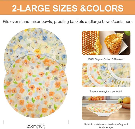 Reusable Bowl Covers for Bread Proofing(2 Large) - Cotton Beeswax Bowl Covers Reusable with Elastic Rim, Sourdough Bowl Cover for Food Storage and Food Preservation (10INCH)