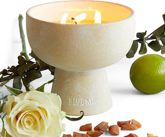 BLUEME Focus - Eucalyptus & Lime, Luxury Candle w/Essential Oils, 3 Wick, Hand-Poured Soy, Cotton Wick, Ceramic