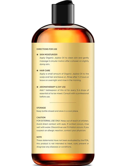 Brooklyn Botany Cold-Pressed Organic Jojoba Oil | for Skin, Hair and Face | 8 Fl Oz | 100% Pure and Natural | Carrier Oil for Essential Oils, Aromatherapy and Massage | Hexane Free