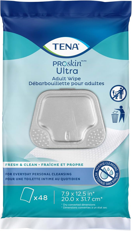 TENA ProSkin Ultra Body Wipes for Adults, 48 Count (Pack of 1), White
