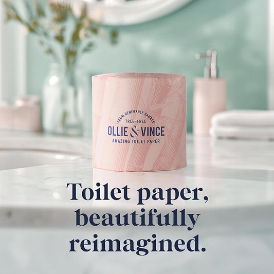 Ollie & Vince Bamboo Toilet Paper | Sustainable, Eco-Friendly, Plastic-Free & Tree-Free, Organic | 24 Rolls, 3-Ply, Soft, Strong & Septic Safe, Unscented | Premium Bathroom Tissue