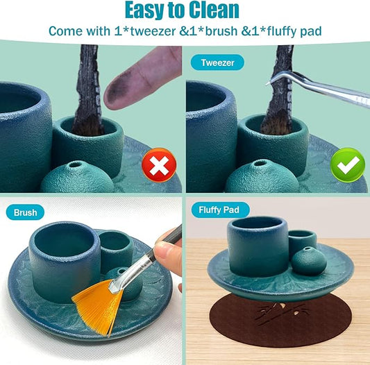 Palo Santo Holder - 4 in 1 Incense & Candle Holder - Ceramic Incense Holder Ash Catcher Tray for Meditation Room - Easy to Clean (Blue)
