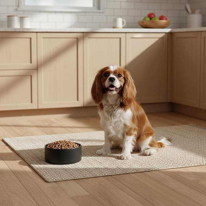 Ceramic Dog and Cat Bowl Modern Cute Weighted Food and Water Bowl Matte Glaze Pet Bowl for Replacement (Black, 28.7 OZ)