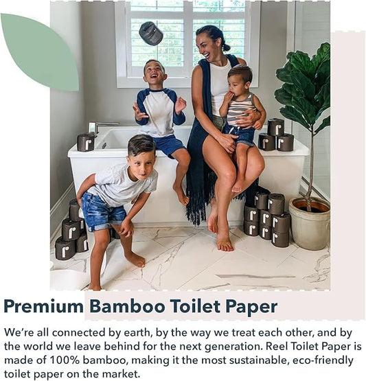 Reel Premium Toilet Paper - 24 Rolls of Toilet Paper - 3-Ply Made From Tree-Free - Zero Plastic Packaging, Septic Safe
