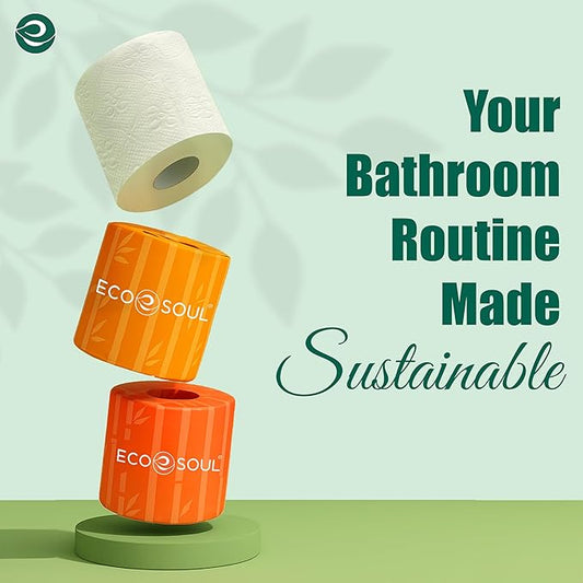 ECO SOUL Bamboo Toilet Paper 36 Mega Rolls 3 Ply, 300 Sheets per Roll | Eco-Friendly Septic Safe Organic Bath Tissues Sustainable Toilet Paper Compostable - FSC Certified