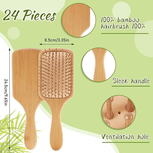 Tessco for you 24 Pcs Bamboo Hair Brushes for Women Bulk Wooden Paddle Brush Scalp Massage Bamboo Bristles Anti Static Men Engraving DIY Gift for Wedding Teacher(Wood Color)