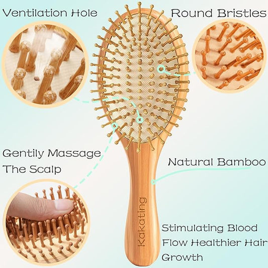 4 Pack Bamboo Hair Brush for Hair Growth | Natural Wooden Hair Brushes Detangling Massaging Scalp Bulk (Ellipse, Count, 4)