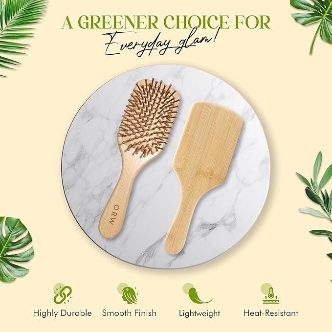 ORW OREN'S Bamboo Hair Brush for Hair Growth - Bamboo Bristle Detangler Paddle Brush, Scalp Stimulation – Natural, Sustainable Hair Care for Women, Men & Kids - Large