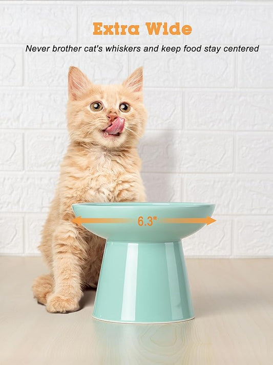 LoeJan Elevated Cat Food and Water Bowls Set, Extra Wide and Raised Ceramic Feeder, Anti-Vomit Whisker-Free Pressure Feeding Bowl for Kittens Adult Small Dogs (Blue, Food Bowl)