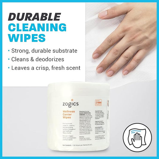 Zogics Wellness Center Cleaning Wipes – Gym Equipment Wipes for Cleaning Surfaces and Equipment, Durable and Safe Pre-Saturated (4,600 Count, 4 Rolls of 1150)
