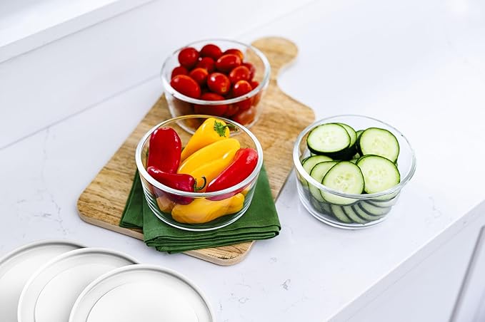 DURA LIVING 6-Piece Glass Food Storage Containers Set (3 Containers + 3 BPA-Free Lids) | 2-Cup, Leakproof | Microwave, Freezer, Oven & Dishwasher Safe | Ideal for Meal Prep & Pantry Organization