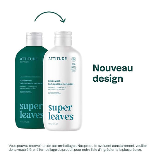 ATTITUDE Bubble Bath, EWG Verified, Plant and Mineral-Based, Dermatologically Tested, Vegan Body Care Products, Extra Gentle, Unscented, 16 Fl Oz