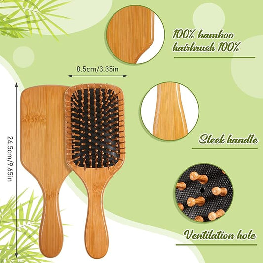 Tessco for you 24 Pcs Bamboo Hair Brushes for Women Bulk Wooden Paddle Brush Scalp Massage Bamboo Bristles Anti Static Men Engraving DIY Gift for Wedding Teacher(Black)