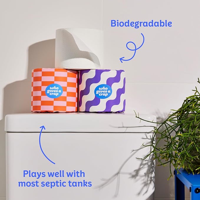 Who Gives A Crap | 100% Recycled Toilet Paper, 24 Rolls, 330 Sheets, Biodegradable & Ecofriendly, Soft & Strong, Virgin Tree Free, Bulk Toilet Paper