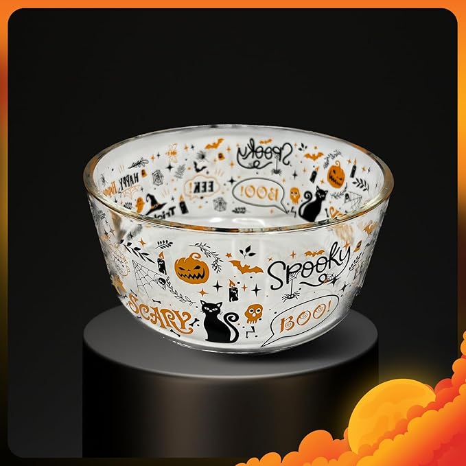 DURA LIVING Halloween Glass Food Storage Containers with Lids | Set of 6 (3 Containers + 3 Lids) 2-Cup | Spooky Design, BPA-Free, Microwave & Dishwasher Safe|Perfect for Meal Prep, Snacks & Leftovers