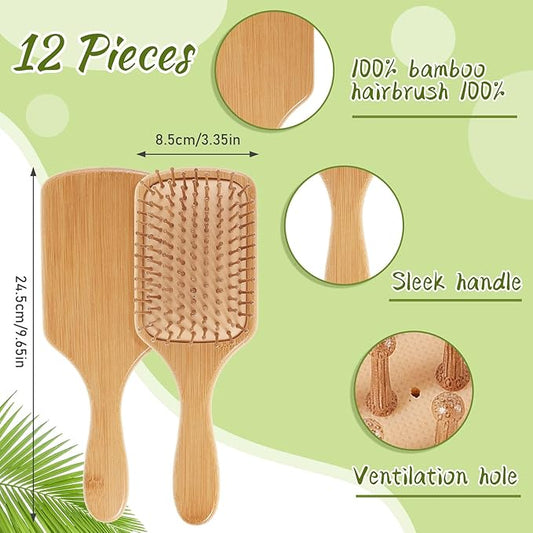 Tessco for you 12 Pcs Bamboo Hair Brushes for Women Bulk Wooden Paddle Brush Scalp Massage Bamboo Bristle Anti Static Engraving DIY Gift for Wedding Birthday Party(9.65'' X 3.35'',Natural)