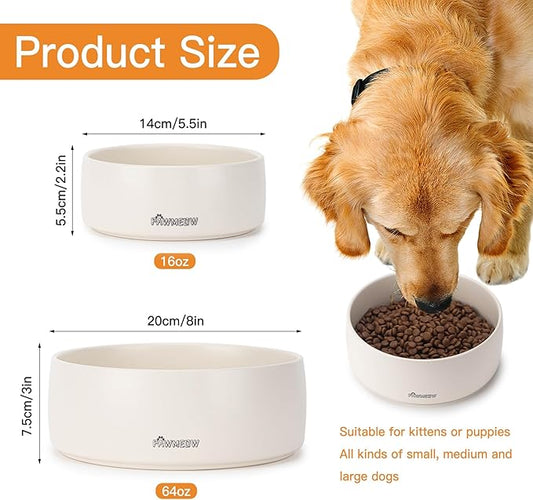 Ceramic Dog Bowl - 5.5-Inch Small & Medium Dog Feeder, Spill Resistant, Heavy Duty Modern Pet Bowl (16 oz) Beige