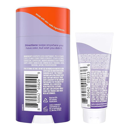 Lume Whole Body Deodorant - Invisible Cream Tube Mini and Solid Stick - 72 Hour Odor Control - Aluminum Free, Baking Soda Free, Skin Safe - 0.5 Oz Mini Tube + 2.6 Oz Solid Stick (Soft Powder)