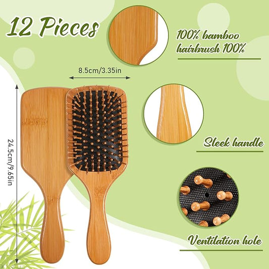 Tessco for you 12 Pcs Bamboo Hair Brushes for Women Bulk Wooden Paddle Brush Scalp Massage Bamboo Bristle Anti Static Engraving DIY Gift for Wedding Birthday Party(9.65'' X 3.35'',Black)