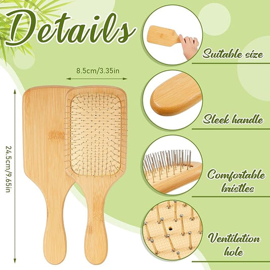 Tessco for you 12 Pcs Bamboo Hair Brushes for Women Bulk Wooden Paddle Brush Scalp Massage Bamboo Bristle Anti Static Engraving DIY Gift for Wedding Birthday Party