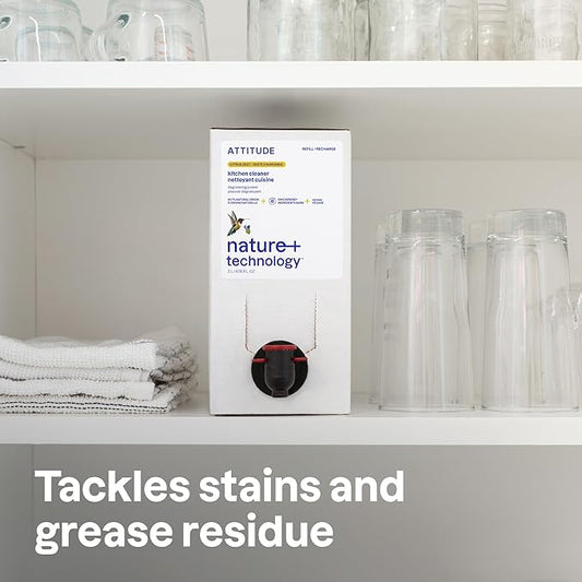 ATTITUDE Kitchen Cleaner Spray Refill, EWG Verified, Powerful Degreaser, Cuts Grease & Grime, Plant-Based & Vegan, Citrus Zest Scent, 67.6 Fl Oz