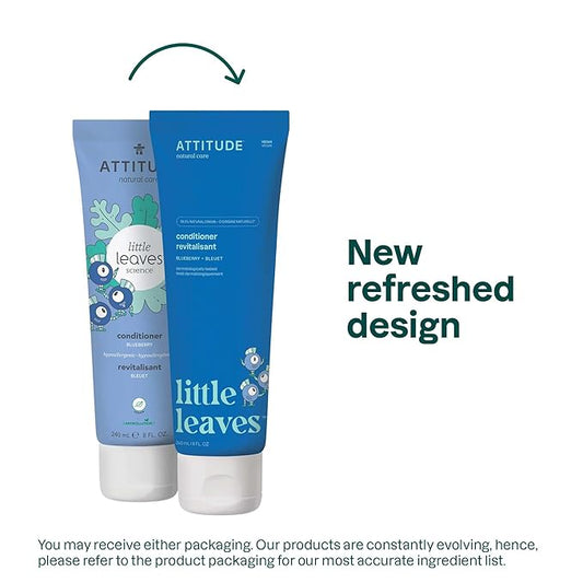 ATTITUDE Hair Conditioner for Kids, Dermatologically Tested Products, Plant- and Mineral-Based Detangler, Vegan, Blueberry, 8 Fl Oz