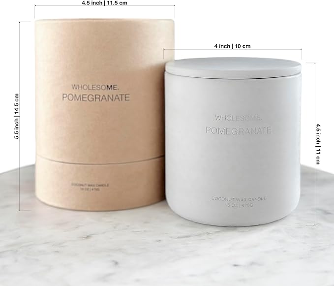 WHOLESOME. Pomegranate Scented Non Toxic Candles - 100% Natural Coconut Wax Candle, 90 Hours Burn, 2 Wicks, Aromatherapy & Stress Relief Candles, Vegan Candle, 16 oz Concrete Jar