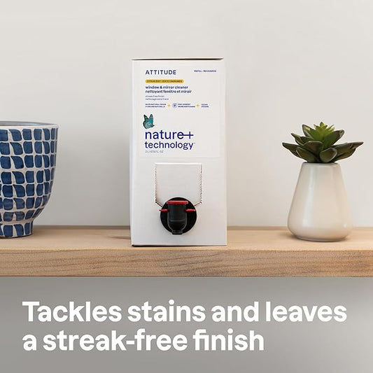 ATTITUDE Window & Mirror Cleaner Refill, EWG Verified, Plant- & Mineral-Based, Vegan & Streak-Free Glass Spray, Citrus Zest Scent, 67.6 Fl Oz (Pack of 4)