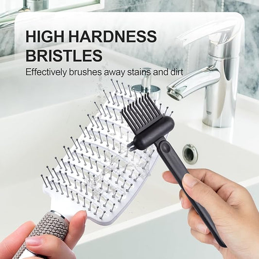 Hair Brush Comb Cleaning Tool Comb,2-in-1 Hair Brush Cleaner Tool, Portable Remover Rake for Removing Hair Dust, Home and Salon Use (Black)